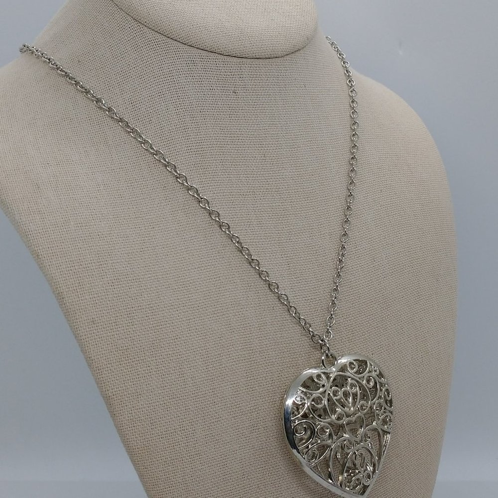 Silver Necklace with Heart Pendant/36 inch Chain Gift Christmas Birthday
